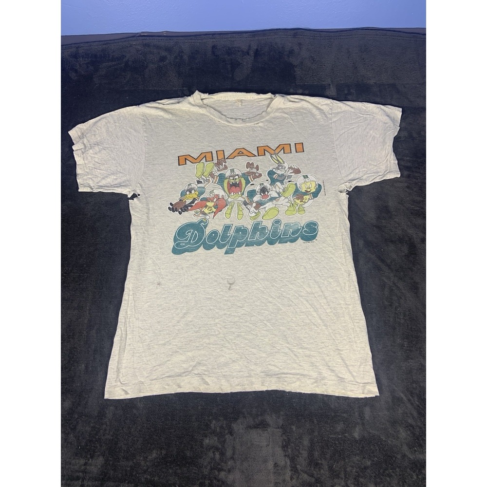 Miami Dolphins Looney Tunes 1993 Grey Thrashed T-Shirt NFL Football Size L